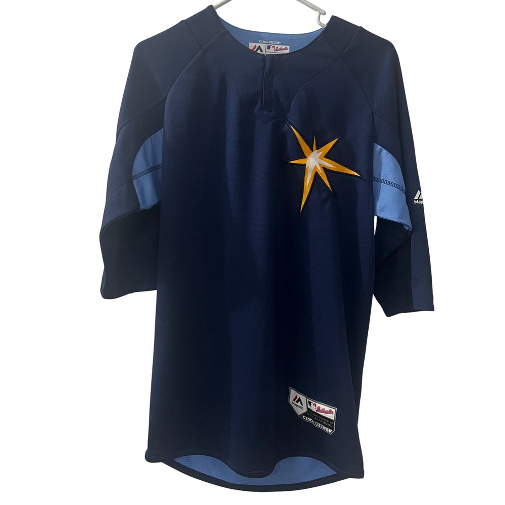 Majestic Tampa Bay Rays Authentic Cool Base Baseball Jersey Navy Blue Small